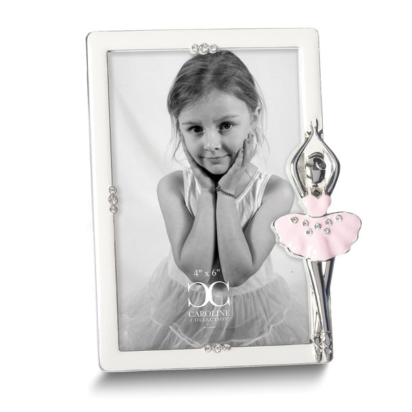 Silver-tone Ivory Enamel Ballet 4x6 Frame with Crystals and Ballerina
