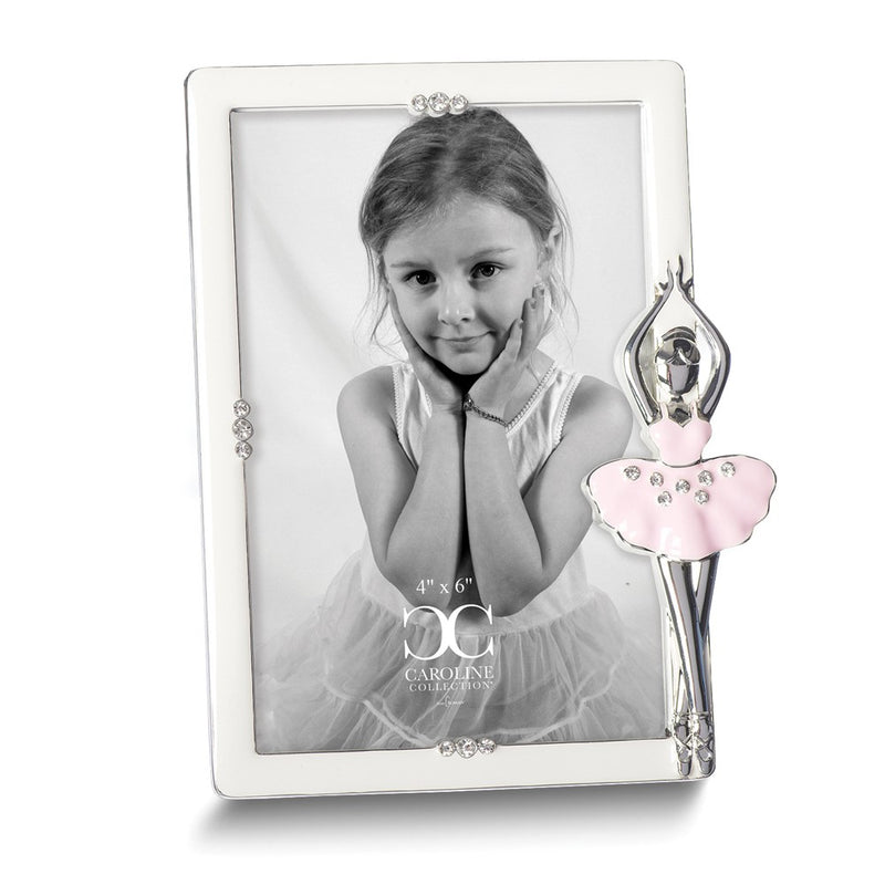 Silver-tone Ivory Enamel Ballet 4x6 Frame with Crystals and Ballerina