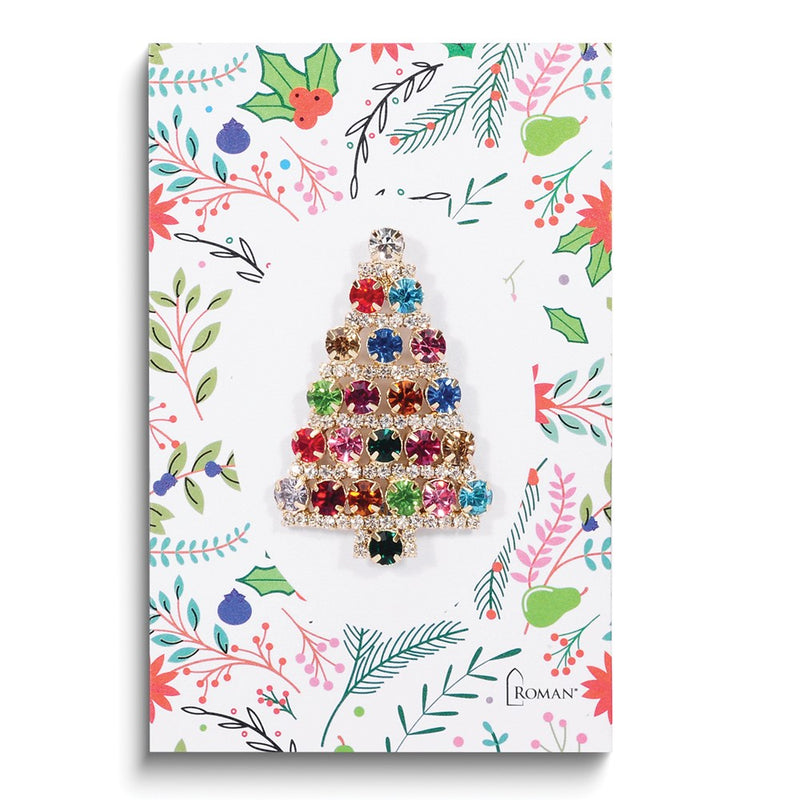 Round Crystal Christmas Tree Brass Pin