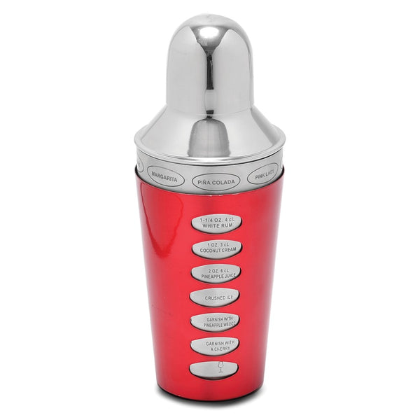 Red Double Wall Stainless Steel 24 ounce Recipe Cocktail Shaker
