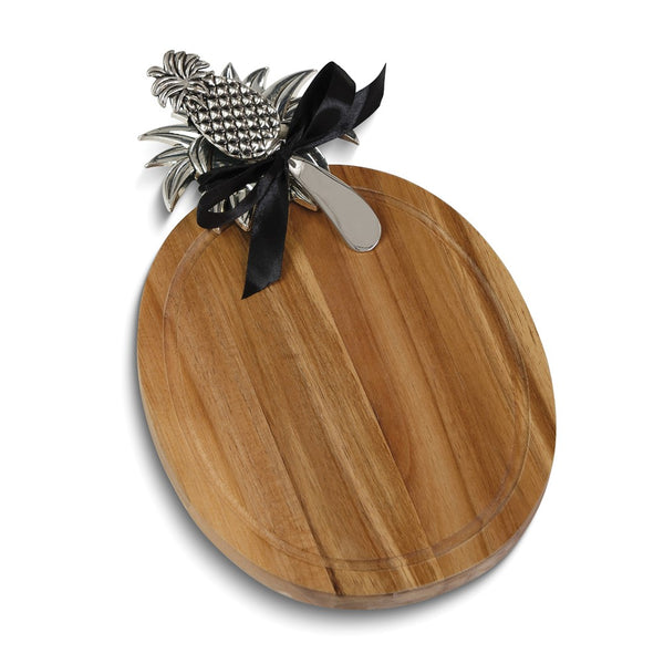 Tropical Pineapple Acacia Wood Cheese Board with Matching Stainless Steel Knife