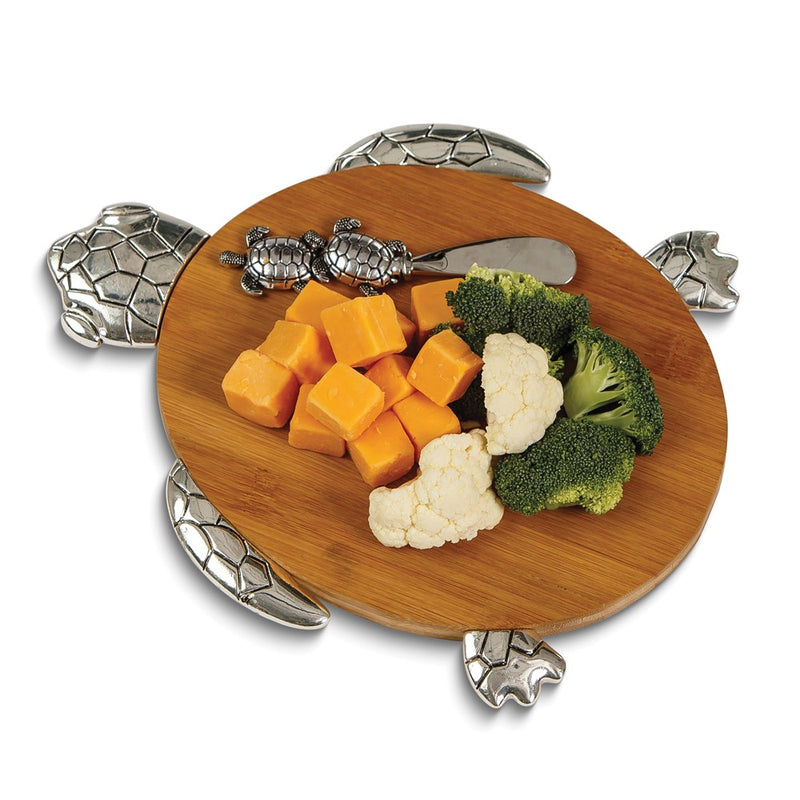 Tropical Turtle Acacia Wood Cheese Board with Matching Stainless Steel Knife