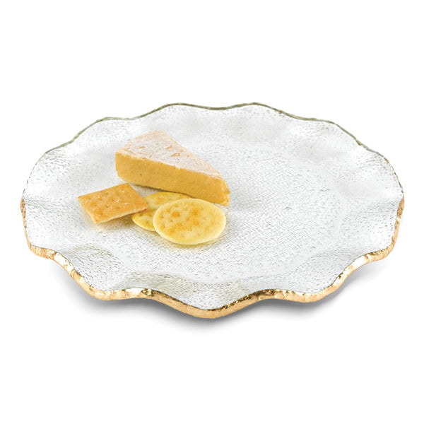 Badash Handcrafted Lead-free Glass Goldleaf Trimmed Wavy Platter/Charger