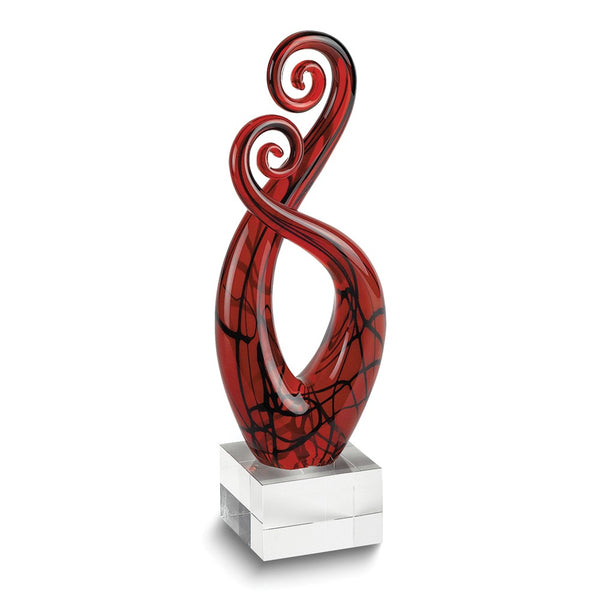 Badash Pietro Handcrafted Black and Red Glass with Crystal Base Centerpiece