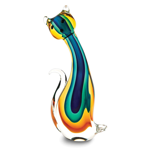 Badash Colorful Cat Handcrafted Rainbow Art Glass Figure