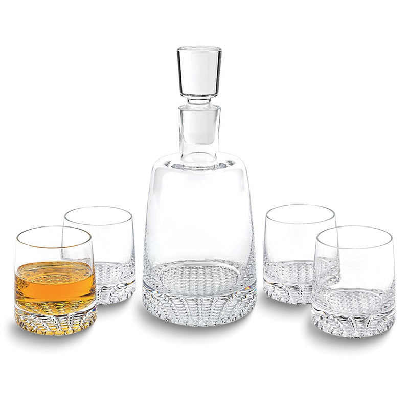 Badash Handcrafted Lead-free Crystal 5 piece Park Avenue Whiskey Set - Includes Decanter and 4-12 ounce Rocks Glasses