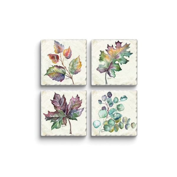 Autumn Jewels Set of Four Assorted Designs Tumbled Tile Absorbent Stone Coasters