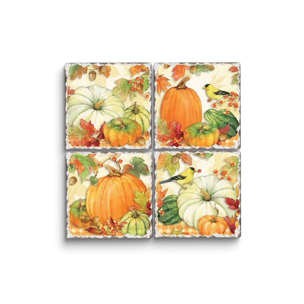 Pumpkin Patch Set of Four Assorted Designs Tumbled Tile Absorbent Stone Coasters