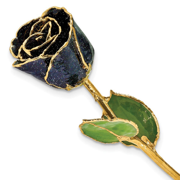Black Lacquer Dipped Gold Trimmed with Glitter Real Rose