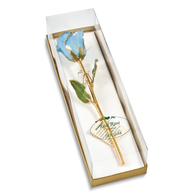 Light Blue Lacquer Dipped Gold Trimmed with Glitter Real Rose