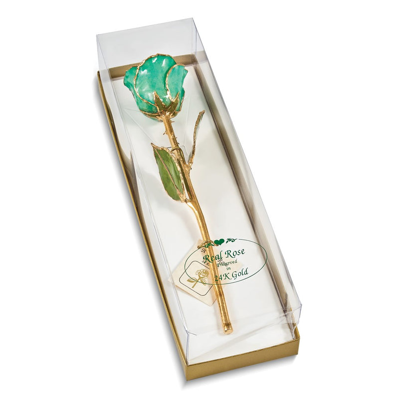 Monet Green Lacquer Dipped Gold Trimmed with Glitter Real Rose