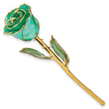 Monet Green Lacquer Dipped Gold Trimmed with Glitter Real Rose