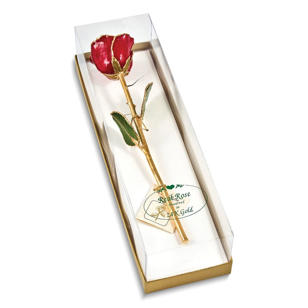 Red Lacquer Dipped Gold Trimmed with Glitter Real Rose