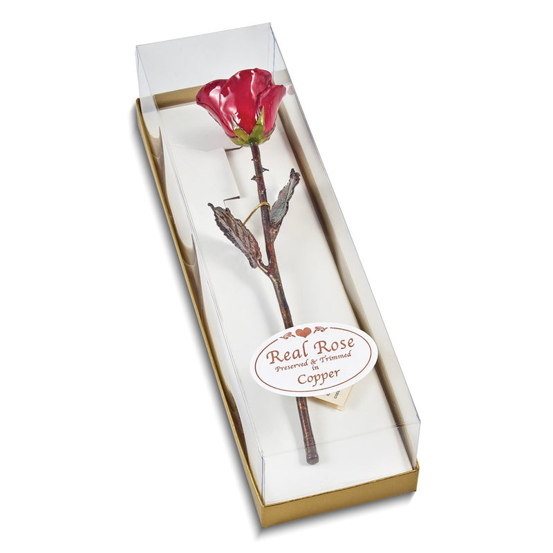 Burgundy Lacquer Dipped Copper Trimmed Real Rose