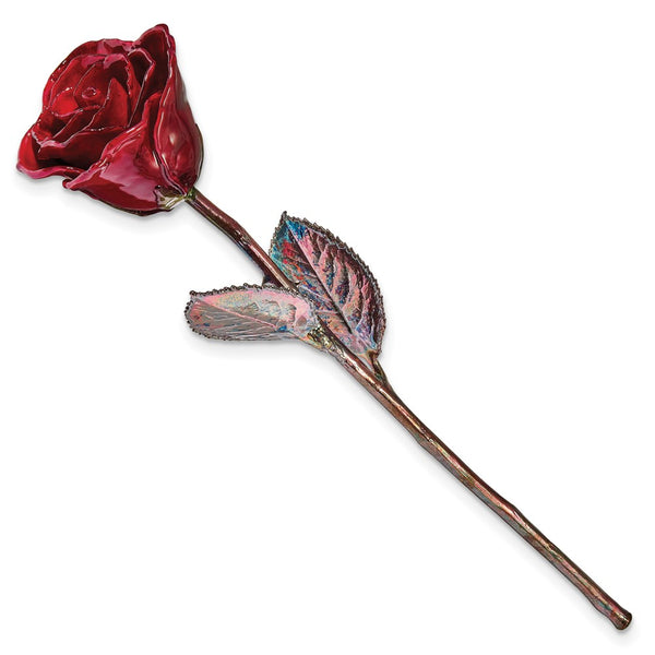Burgundy Lacquer Dipped Copper Trimmed Real Rose