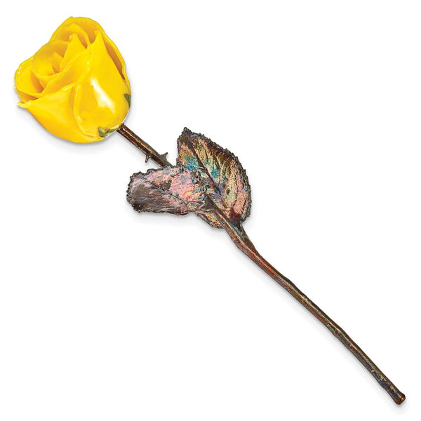 Yellow Lacquer Dipped Copper Trimmed Real Rose