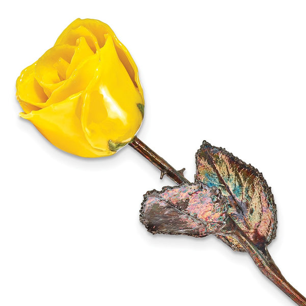 Yellow Lacquer Dipped Copper Trimmed Real Rose