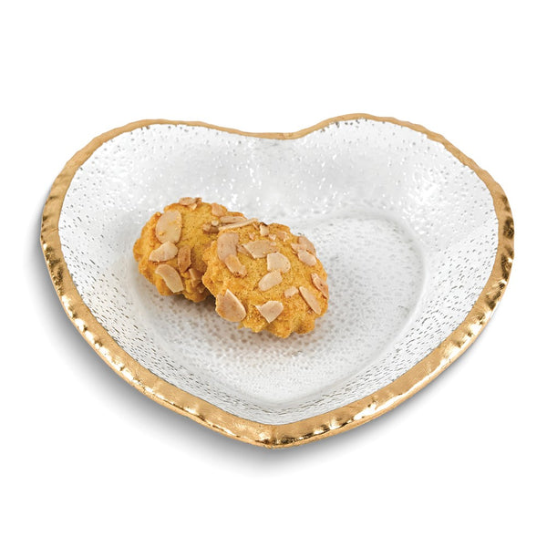 Badash Handcrafted Lead-free Glass Goldleaf Trimmed Heart Shaped Bowl