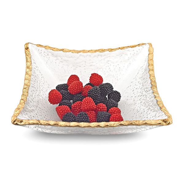 Badash Handcrafted Lead-free Glass Goldleaf Trimmed Square Bowl