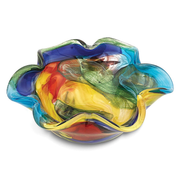 Badash Stormy Rainbow Handcrafted Murano Style Glass Wavy Bowl