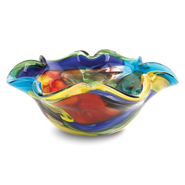 Badash Stormy Rainbow Handcrafted Murano Style Glass Wavy Bowl