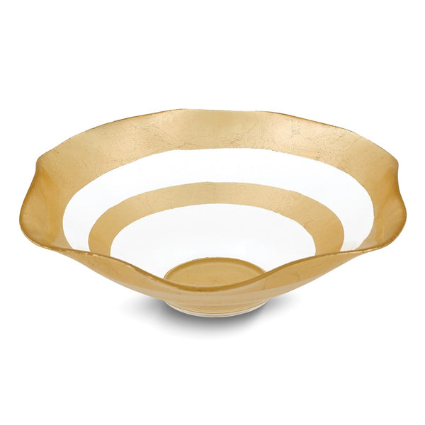 Badash Handcrafted Lead-free Glass Round Gold Leaf Wavy Handmade 8 inch Bowl