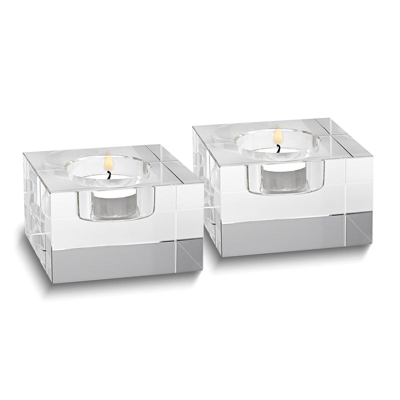 Badash Handcrafted Lead-free Crystal Brick Set of 2 Tealight Candle Holders