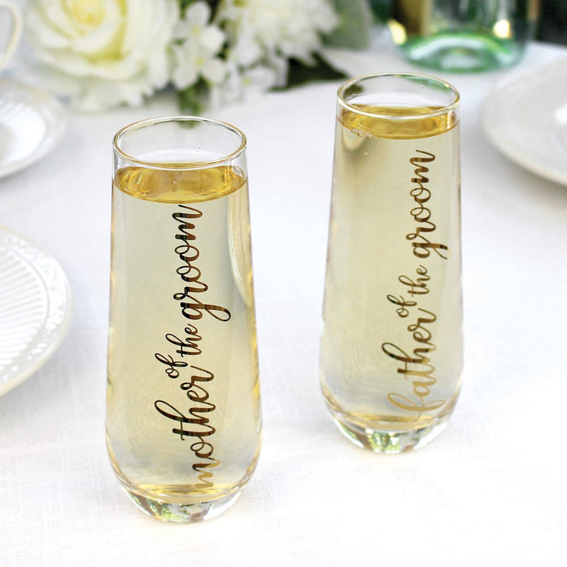 Lillian Rose MOTHER OF THE GROOM Stemless Wedding Toasting Glass