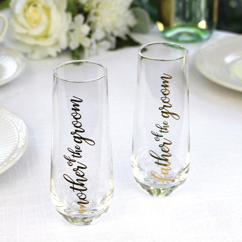 Lillian Rose MOTHER OF THE GROOM Stemless Wedding Toasting Glass