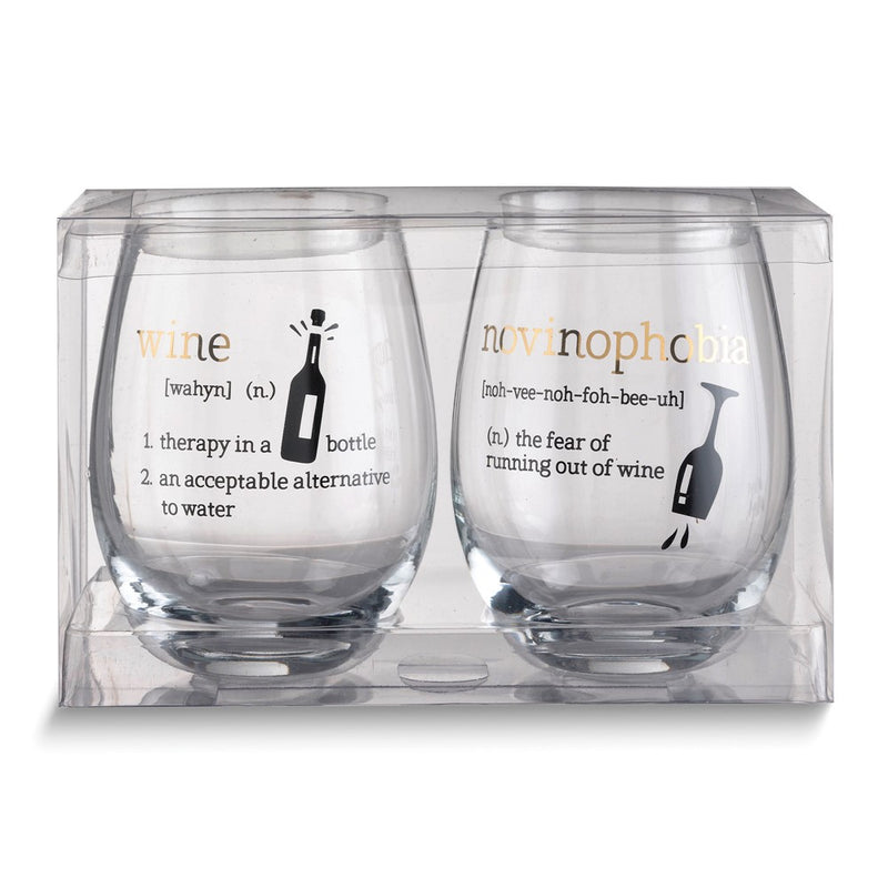 Lillian Rose Wine Definitions Set of 2 Stemless Wine Glasses with Assorted Sayings