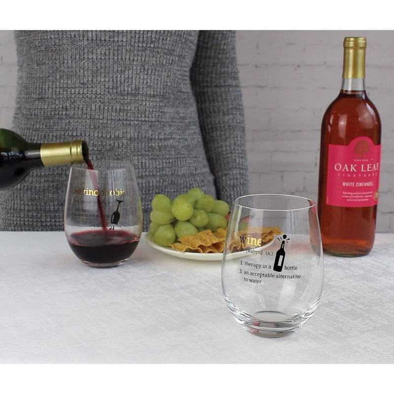 Lillian Rose Wine Definitions Set of 2 Stemless Wine Glasses with Assorted Sayings