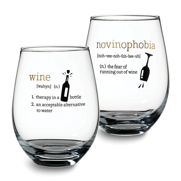 Lillian Rose Wine Definitions Set of 2 Stemless Wine Glasses with Assorted Sayings