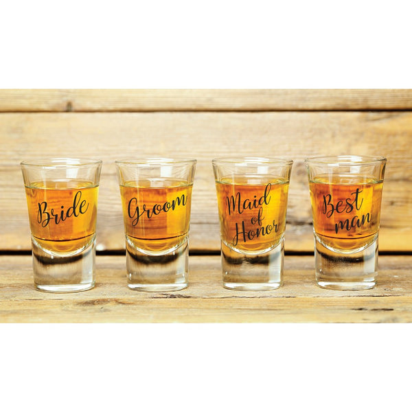 Lillian Rose BRIDE, GROOM, MAID OF HONOR, and BEST MAN Shot Glass Set