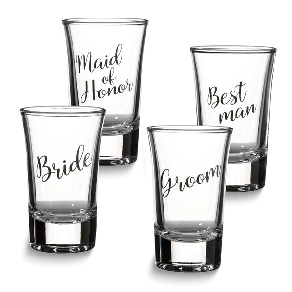Lillian Rose BRIDE, GROOM, MAID OF HONOR, and BEST MAN Shot Glass Set
