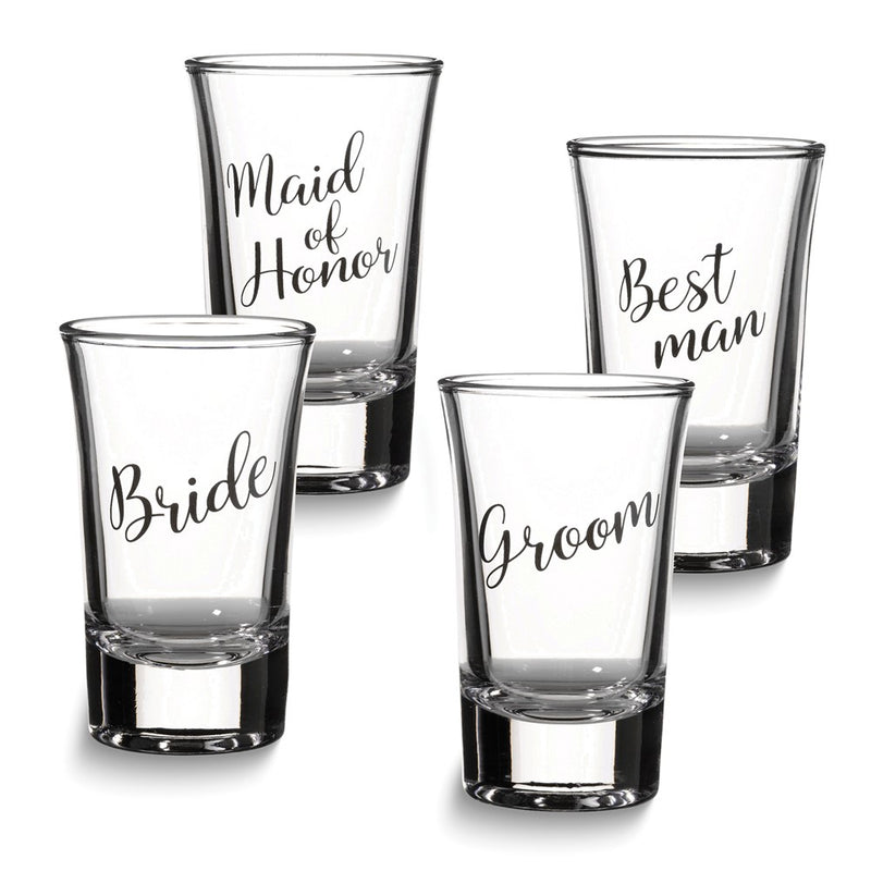 Lillian Rose BRIDE, GROOM, MAID OF HONOR, and BEST MAN Shot Glass Set