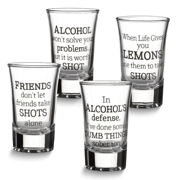 Lillian Rose Set of 4 Party Shot Glasses with Assorted Sayings