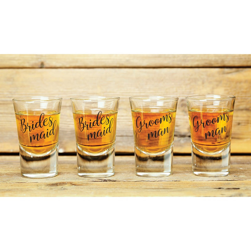 Lillian Rose Set of 2 BRIDESMAID and 2 GROOMSMAN Shot Glasses