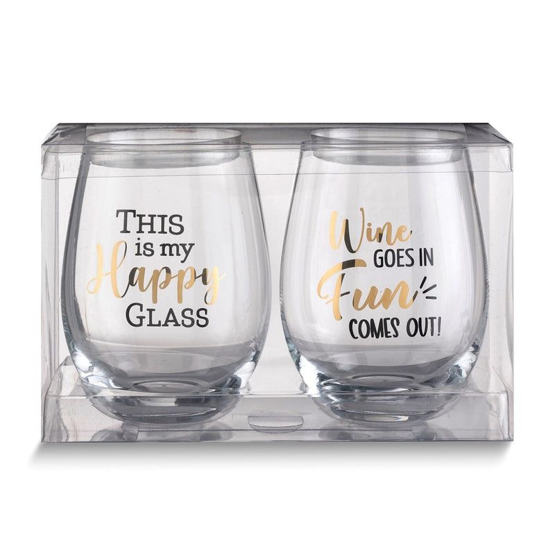 Lillian Rose Fun Set of 2 Stemless Wine Glasses with Assorted Sayings
