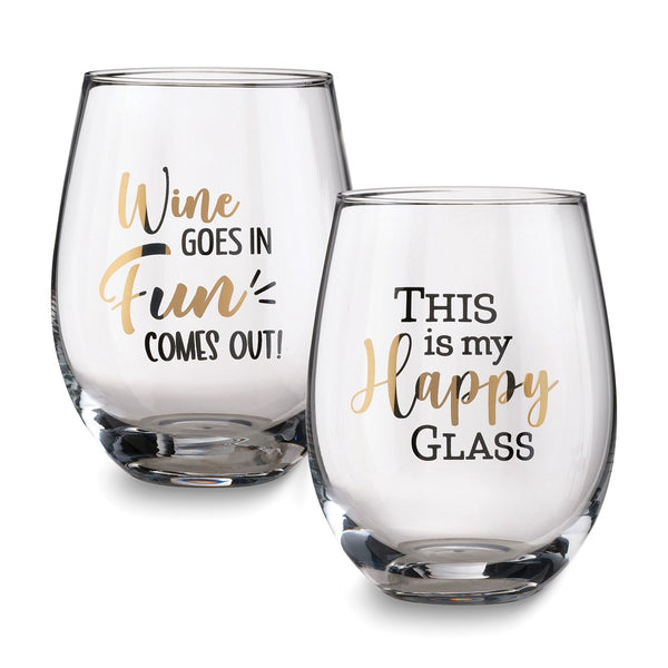 Lillian Rose Fun Set of 2 Stemless Wine Glasses with Assorted Sayings