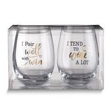 Lillian Rose Wine a Lot Set of 2 Stemless Wine Glasses with Assorted Sayings