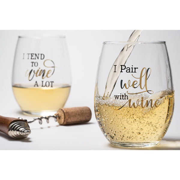 Lillian Rose Wine a Lot Set of 2 Stemless Wine Glasses with Assorted Sayings