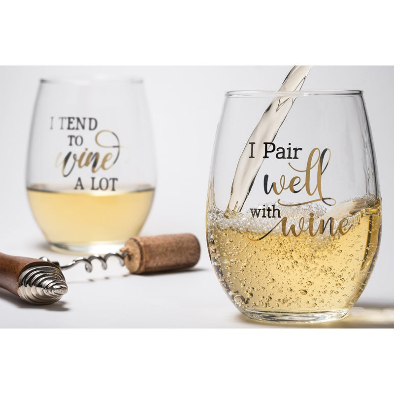 Lillian Rose Wine a Lot Set of 2 Stemless Wine Glasses with Assorted Sayings