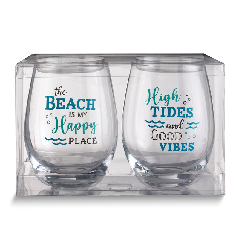 Lillian Rose At the Beach Set of 2 Stemless Wine Glasses with Assorted Sayings