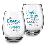 Lillian Rose At the Beach Set of 2 Stemless Wine Glasses with Assorted Sayings