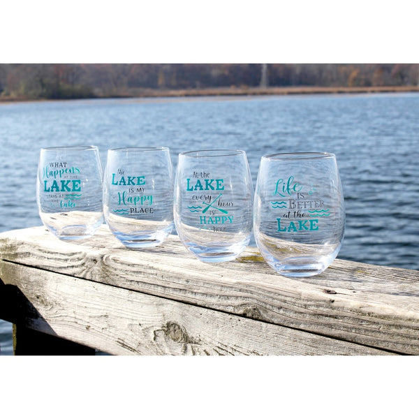 Lillian Rose At the Lake Set of 4 Stemless Wine Glasses with Assorted Sayings