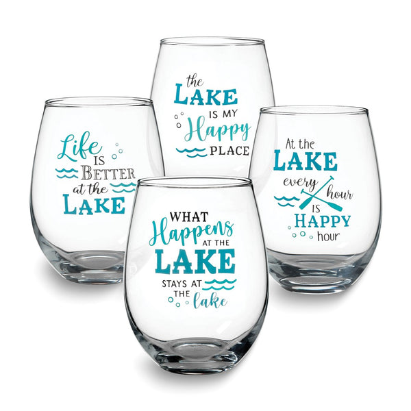 Lillian Rose At the Lake Set of 4 Stemless Wine Glasses with Assorted Sayings