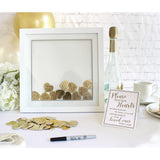 Lillian Rose White Guest Book Alternative Shadow Box Frame with 48 Gold Signing Hearts