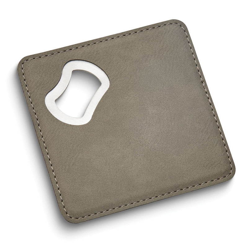 Grey Leatherette Coaster with Integrated Bottle Opener
