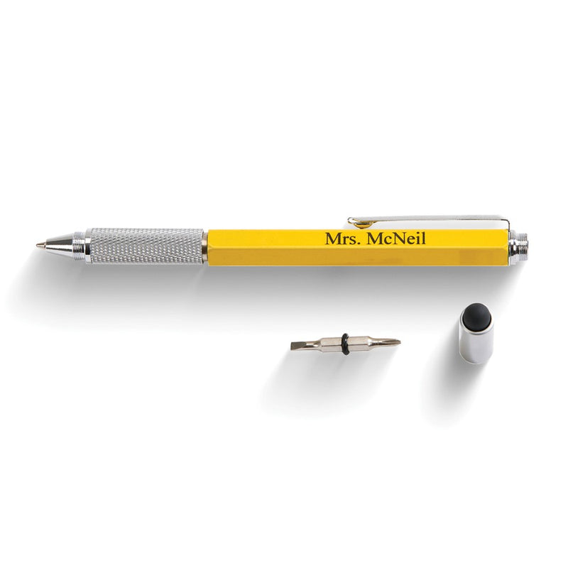 Yellow Stylus/Flat and Phillips Screwdriver Bits/Bubble Level/3 Inch Ruler Multi-Purpose Tool Pen with Pocket Clip