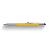 Yellow Stylus/Flat and Phillips Screwdriver Bits/Bubble Level/3 Inch Ruler Multi-Purpose Tool Pen with Pocket Clip